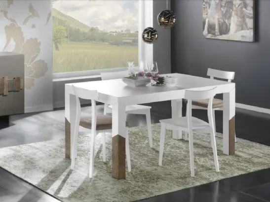 Tavolo allungabile Trend Style Storia TR1086 in legno finitura Bianco con inserto in Noce antico di Imba Srl