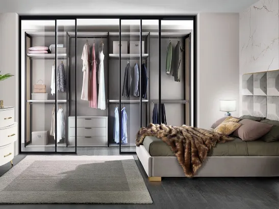 Cabina Armadio Evolution in laccato con fianchi in vetro di Mobil Più