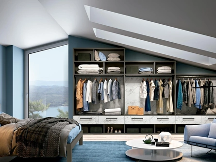 Cabina Armadio mansardata in melaminico e materico effetto marmo di Carrara Look 13 di Ferrimobili