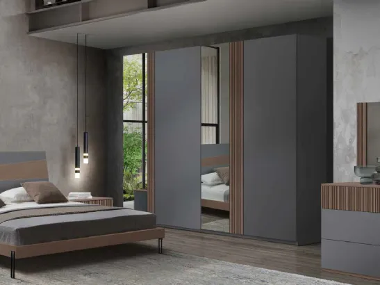 Armadio Icon 2|4 IC201 in legno laccato con inserti in frassino e specchi di Imba Srl
