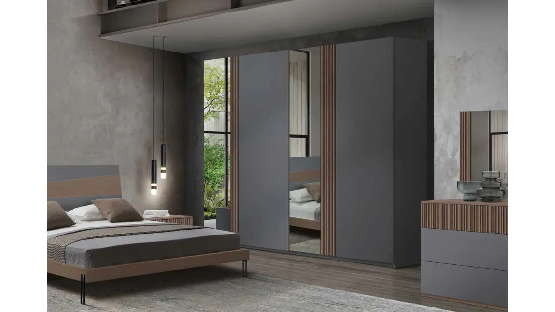 Armadio Icon 2|4 IC201 in legno laccato con inserti in frassino e specchi di Imba Srl
