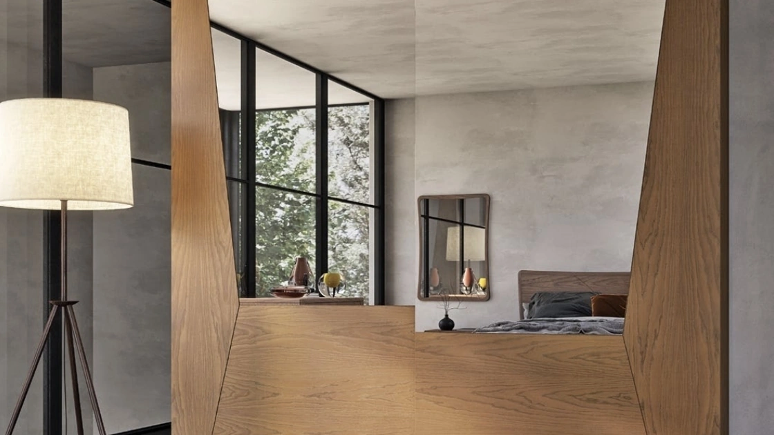 Armadio Nova Luna in legno di frassino con specchi di Imba Srl
