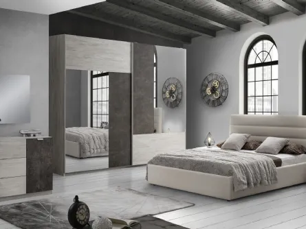 Armadio con ante scorrevoli Bedroom Rachel in legno e materico con specchi di Imba Srl