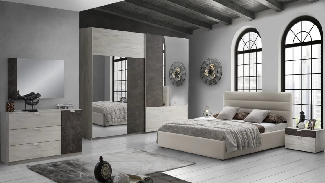 Armadio con ante scorrevoli Bedroom Rachel in legno e materico con specchi di Imba Srl