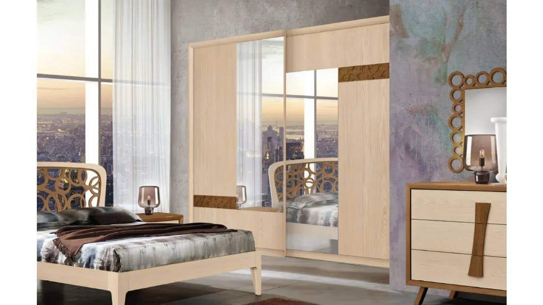 Armadio Trend Style TR2581 in Frassino con formelle in legno e specchi centrali di Imba Srl