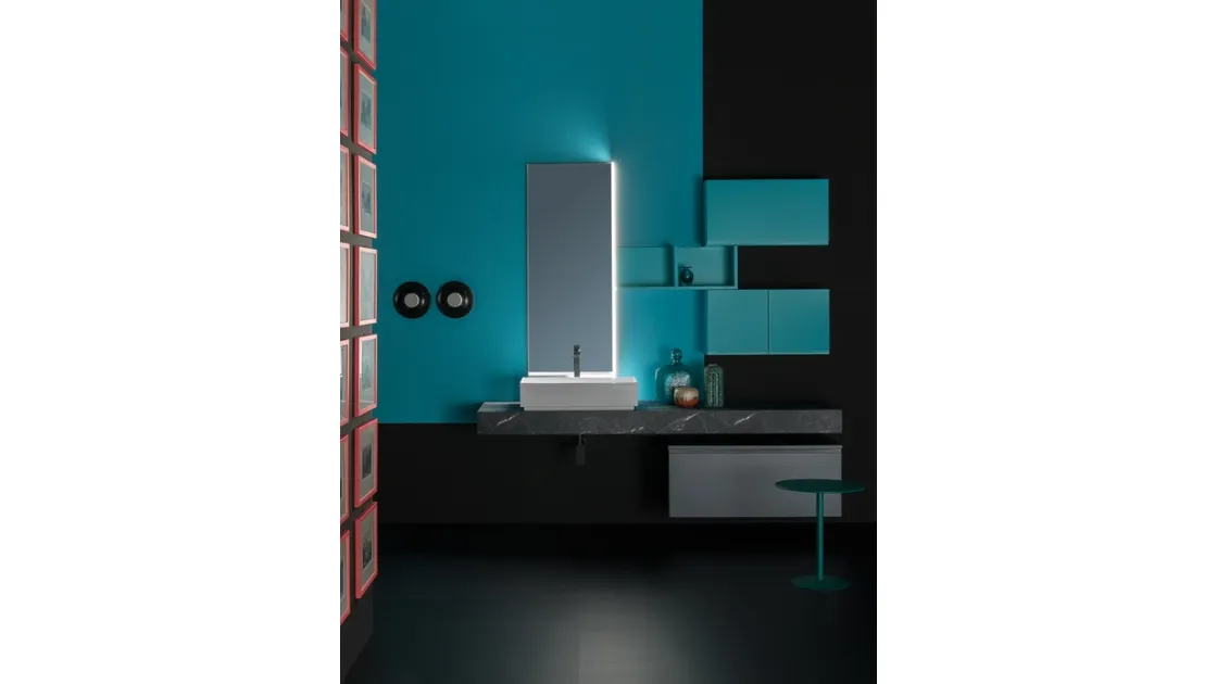 Mobile da Bagno sospeso in nobilitato e  laccato opaco e piano in laminato effetto pietra B GO CHROMATIC BG46 di Compab