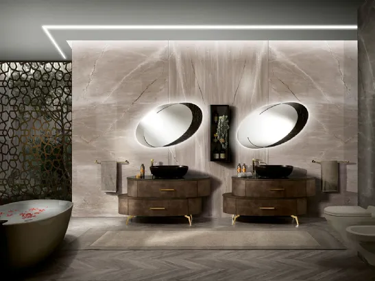 Mobile da Bagno con finitura effetto pelle, piedini e maniglie in metallo, top in vetro effetto marmo Incanto di Mobil Più