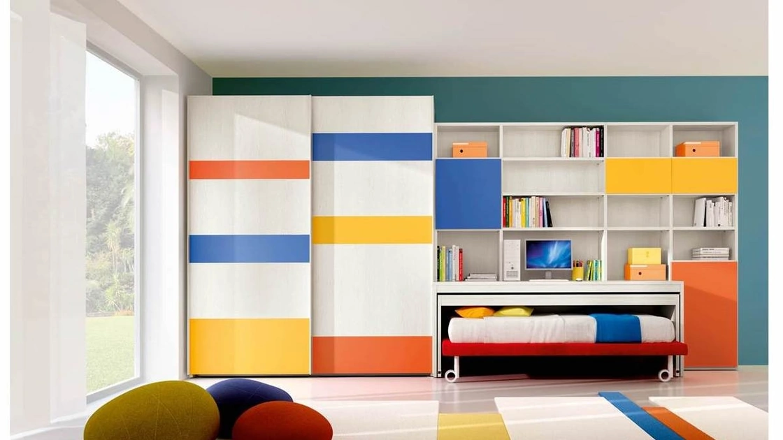 Cameretta 612 su misura salvaspazio con letto su ruote di Ferrimobili