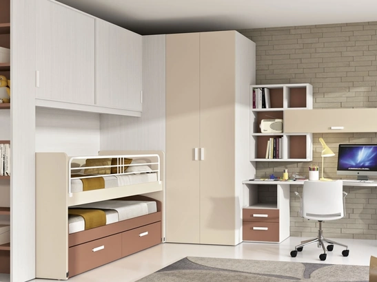 Cameretta 144 a ponte con secondo letto estraibile e scrivania di Ferrimobili