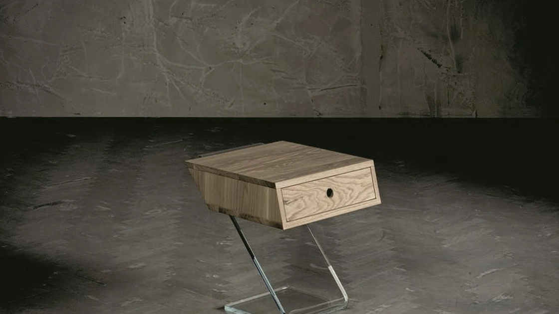 Comodino in legno con base in vetro Cut di Alta Corte