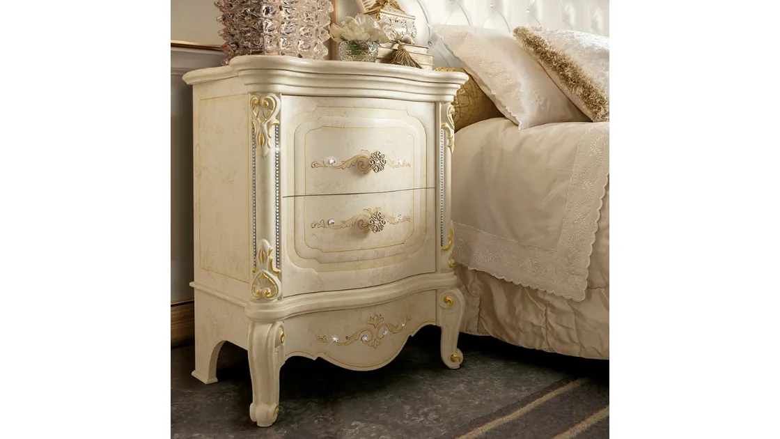 Comodino con decoro impreziosito con Swarovski Ginevra Les Précieux di RTL Mobili