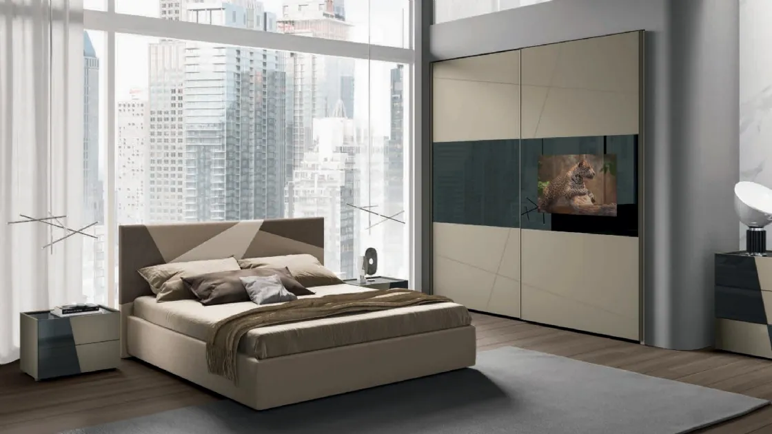 Letto in econabuk con testiera e box contenitore Slim di Artigianmobili