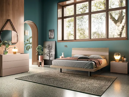 Letto in legno con testiera con inserto in laccato opaco B03 Icaro e Alfa di Mercantini