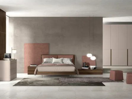 Letto in legno con testiera rivestita con pannelli in tessuto imbottito Vitalyty Lancia Soft di Colombini Casa
