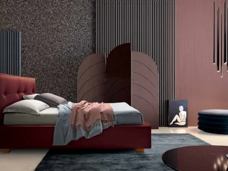 Letto classico ma minimale in tessuto con testiera imbottita e trapuntata Ercole di Cosmo Letti