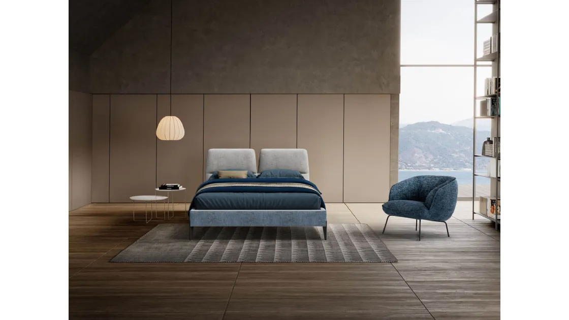 Letto con testiera in tessuto imbottito Dorian di Novaluna