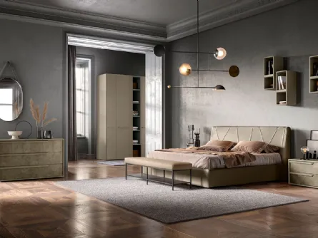 Letto in tessuto imbottito con testiera G06 Lotus e Omega di Mercantini