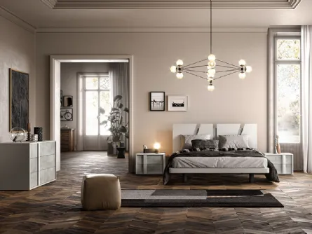 Letto in laccato opaco con testiera bicolore G08 Altair e Alfa di Mercantini