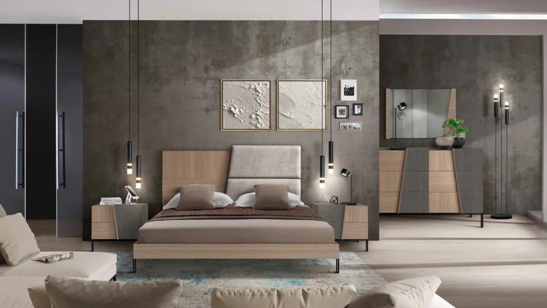 Letto in frassino con testiera parzialmente imbottita Icon 2|4 IC218 di Imba Srl