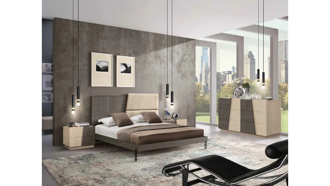 Letto in frassino con testiera parzialmente imbottita Icon 2|4 IC218 di Imba Srl