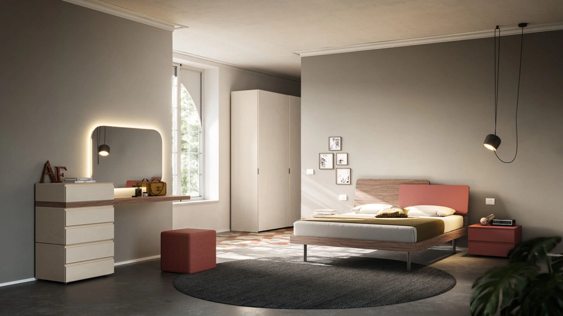 Letto matrimoniale Loli Night 19 in materico Noce e Mattone di Orme