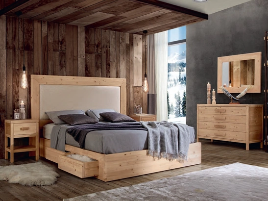 Letto Marte 3300/A in legno con inserto in tessuto di Imba Srl