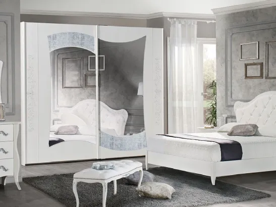 Letto in legno laccato Bianco con testiera in pelle Tiffany di Mobilificio AG