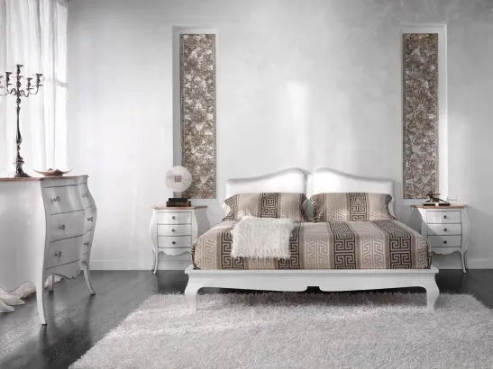 Letto in legno con testiera in tessuto Night Collection 03 di Busatto