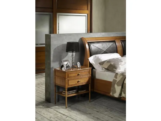 Letto in legno con testiera in pelle Night Collection 02 di Busatto