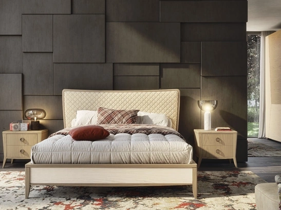 Letto Nova Comfort in legno con testiera in tessuto trapuntato a rombi di Imba Srl