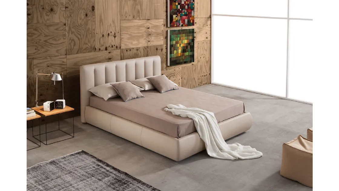 Letto in pelle con box contenitore Roy di Novaluna