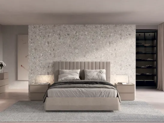 Letto in tessuto con testiera imbottita con cuciture in tinta Softcase di Febal