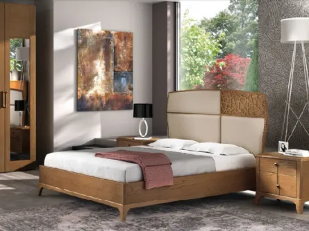 Letto in legno con testiera imbottita in ecopelle con traforo Trend Style TR2469 di Imba Srl