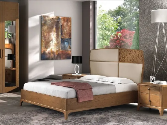 Letto in legno con testiera imbottita in ecopelle con traforo Trend Style TR2469 di Imba Srl