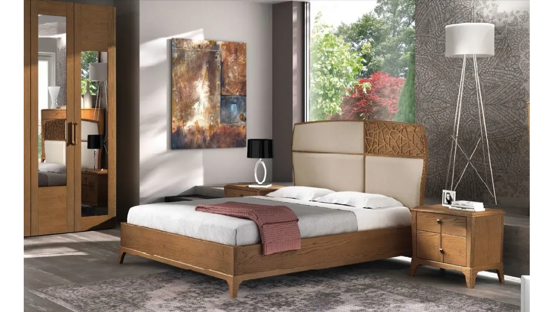 Letto in legno con testiera imbottita in ecopelle con traforo Trend Style TR2469 di Imba Srl