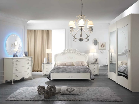 Letto Viola Frassino Bianco con testiera intagliata di Mobil Più