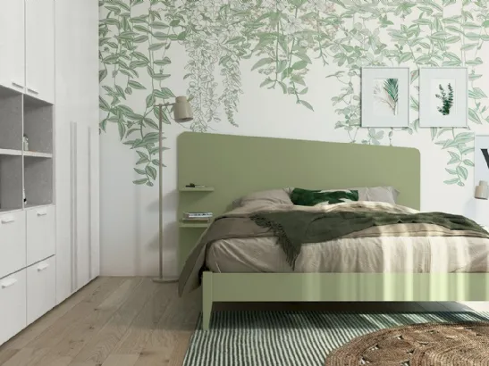 Letto matrimoniale con testiera  Volo Edge Plus con giroletto Nettuno finitura Oliva di Colombini Casa