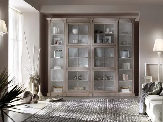 Libreria in legno a sei ante centrali con vetro e due colonne laterali con vani a giorno Atelier 06 di Busatto