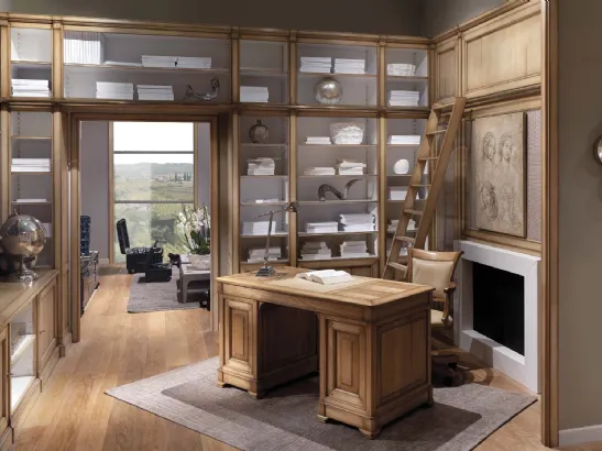 Libreria classica in legno naturale con scala Atelier 08 di Busatto
