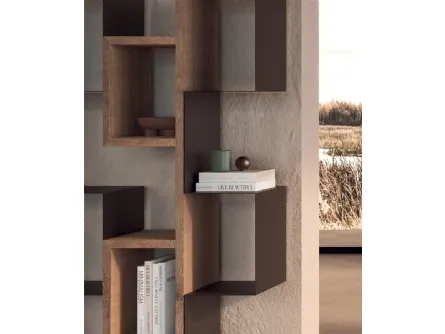 Libreria a muro con ripiani in legno secolare e metallo Gemini di Nature Design