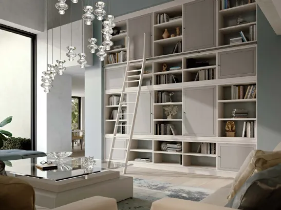Libreria in legno laccato con scala Grenoble 01 di Busatto