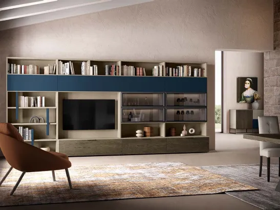 Libreria a muro Kosmos KL210 in legno e laccato opaco di Mercantini