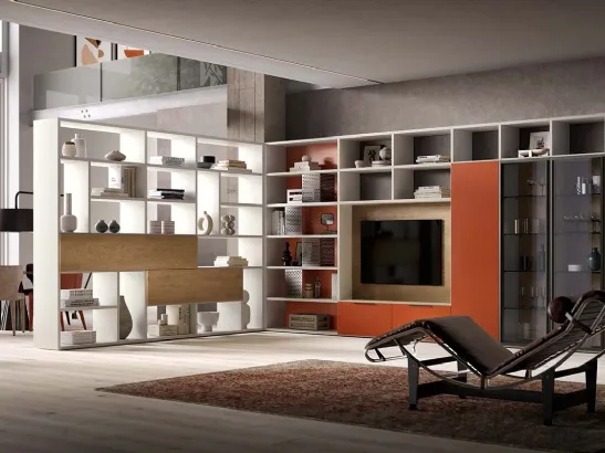 Libreria divisoria e a muro Kosmos KL211 in laccato opaco e legno di Mercantini