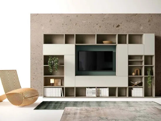 Libreria a muro Kosmos KL214 in laccato opaco di Mercantini