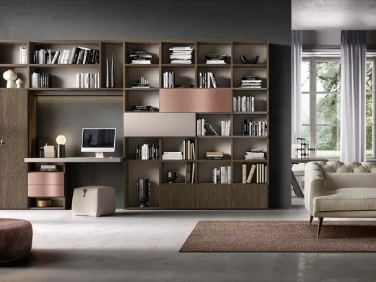 Libreria a muro Kosmos KL215 in legno e laccato opaco di Mercantini