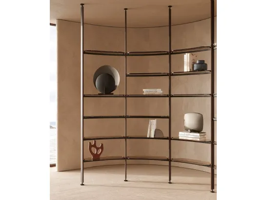 Libreria divisoria con piani in vetro e struttura in metallo Stem Round di Nature Design