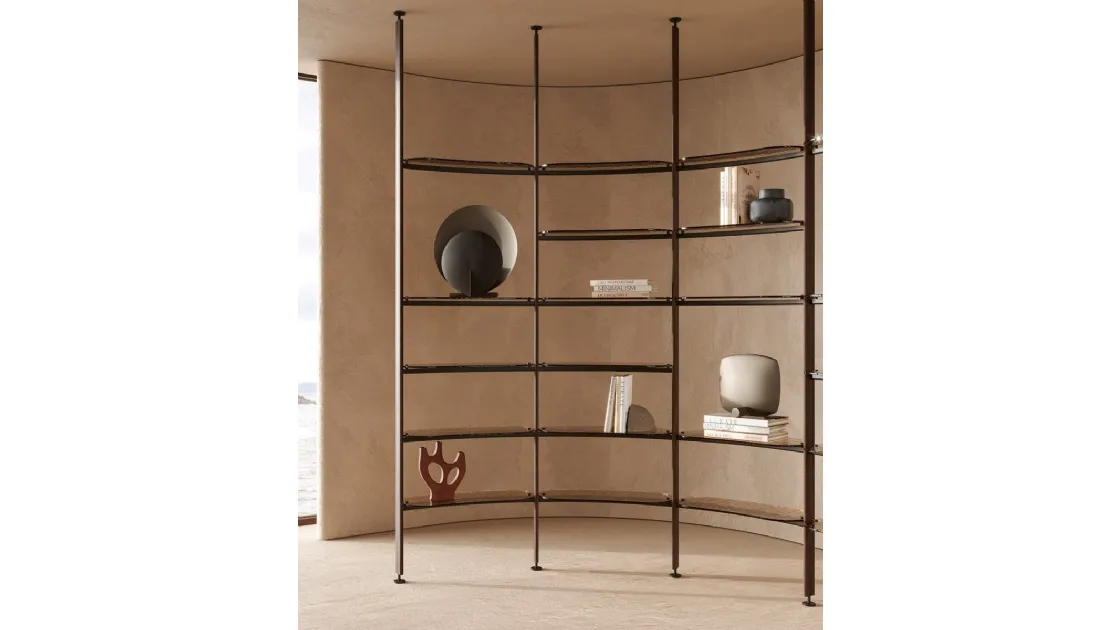 Libreria divisoria con piani in vetro e struttura in metallo Stem Round di Nature Design