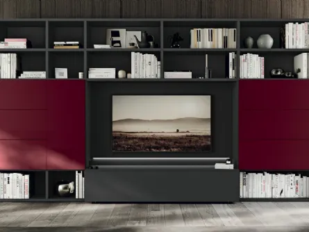 Libreria Trenta 05 in laccato opaco Grigio antracite e Rosso vino di Febal