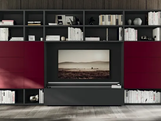 Libreria Trenta 05 in laccato opaco Grigio antracite e Rosso vino di Febal