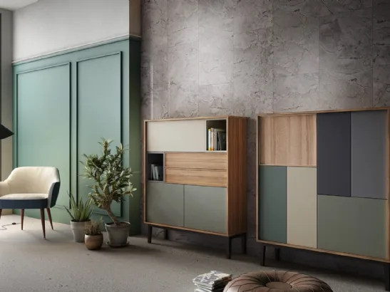 Madia alta Living 10 in laccato opaco colori vari e Aria Larice Cortina di Arredo3